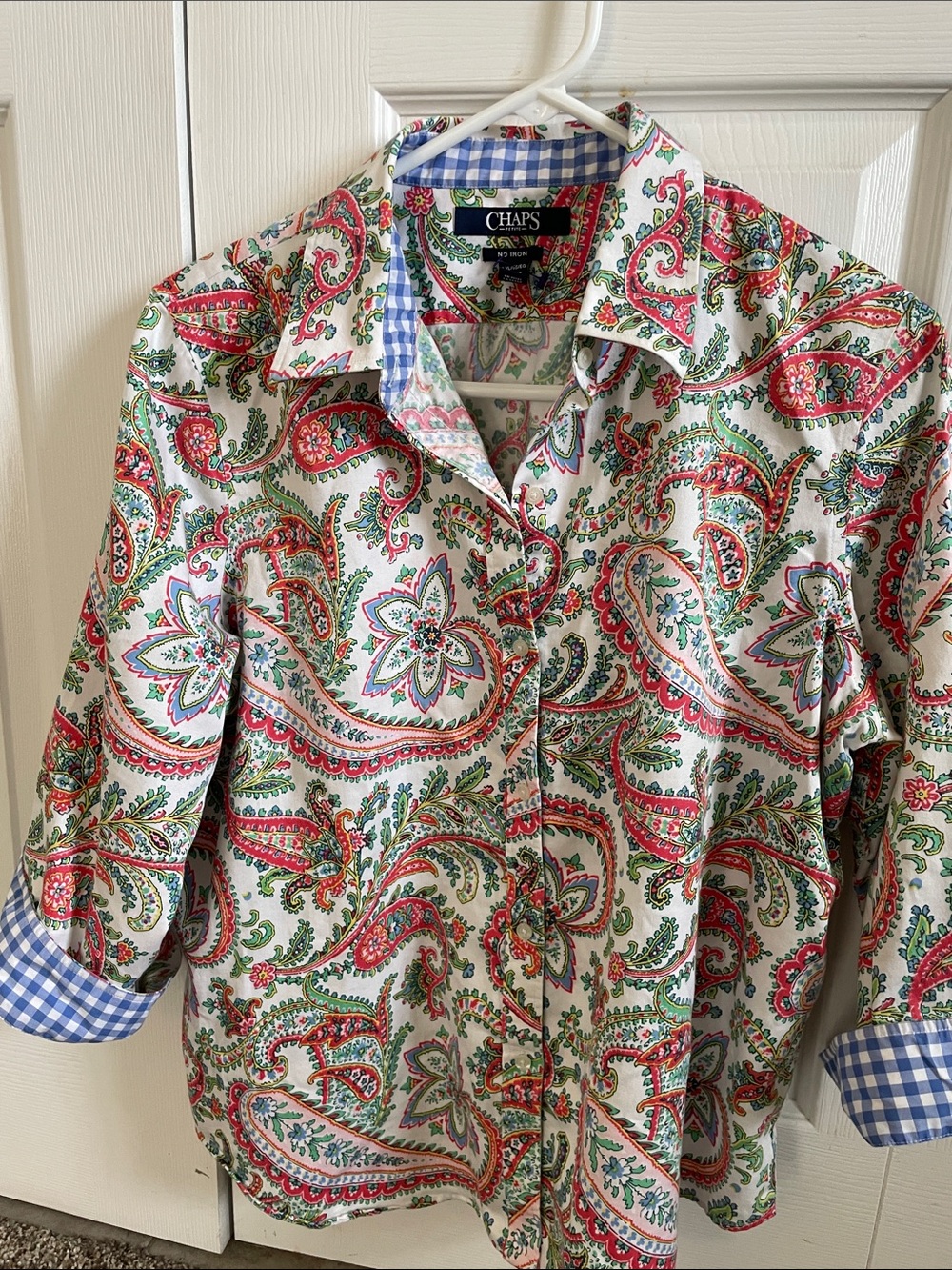 Chaps Petite Multicolor Paisley Button-Up Shirt with Pink and Green Accents